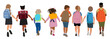 © Creative_Juice_Art - Set of school children, boys, girl going to elementary, primary school vector illustration isolated on transparent background. Happy pupils walking with backpacks rear view. Back to school concept.
