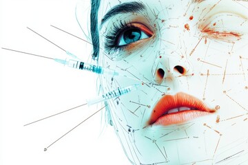 Leinwandbilder - Medical illustration of female face with marked Botox injection points showcasing detailed anatomy for cosmetic procedures. Generative AI
