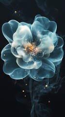 Wall Mural - digital technology blue particle flower illustration poster background
