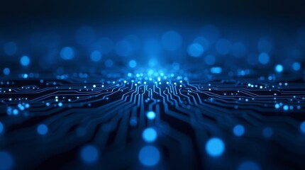 Poster - Futuristic circuit board with glowing blue connections. Abstract digital background for technology, big data, artificial intelligence, and computing