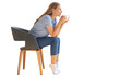 © ty - Young woman sitting in armchair and drinking coffee on a transparent background