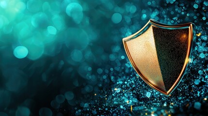 Aufkleber - Golden Shield on Glittering Blue Background with Bokeh Effect