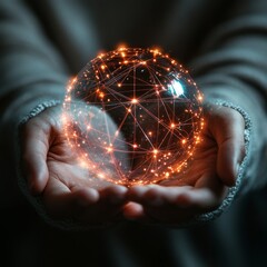 Wall Mural - hands gently cradle a glowing orb filled with shimmering connections and light. a symbolic represent
