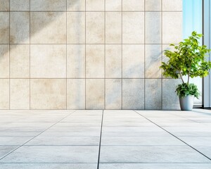 Poster - Modern Minimalist Interior with Textured Wall and Potted Plant