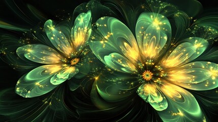 Aufkleber - Vibrant Green and Yellow Floral Abstract Art on Dark Background