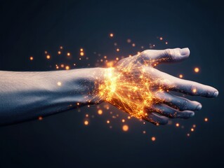 Aufkleber - Futuristic Glow of Light Sparks Emanating from a Human Hand