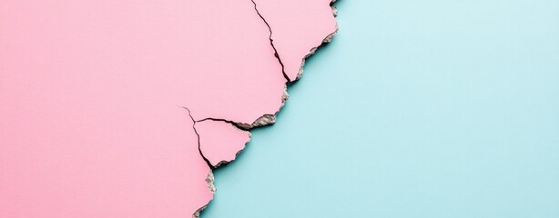 Aufkleber - Cracked Pink and Blue Wall Surface with Modern Artistic Touch