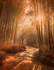 Wall Mural - Bamboo forest landscape in painting style, part 58
