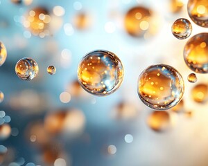 Aufkleber - Colorful bubbles with golden reflections in blurred modern background