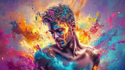 Aufkleber - Colorful Abstract Portrait of a Man with Artistic Expression
