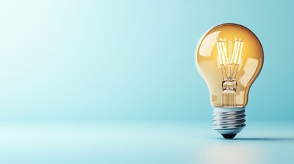 Aufkleber - Bright Vintage Light Bulb Glowing Against Soft Blue Background