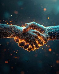 Aufkleber - Hands Shaking with Glowing Particles Symbolizing Connection and Unity