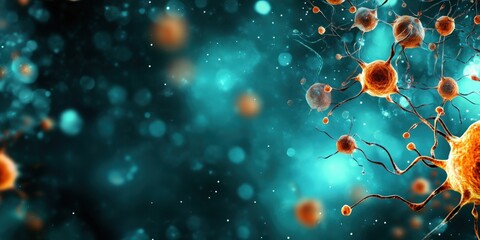 Aufkleber - Colorful Neurons and Synapses on a Blue Abstract Background