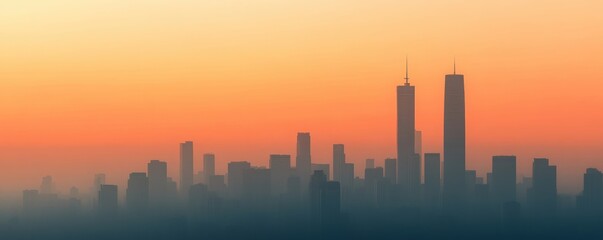 Poster - Stunning Sunset Over Urban Skyline with Silhouetted Buildings