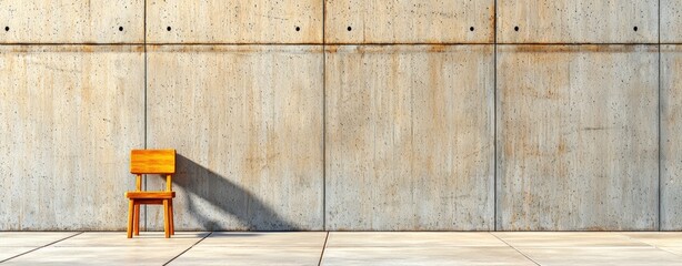 Poster - Wooden Chair in Front of Minimalist Concrete Wall with Shadow