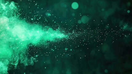 Poster - Vibrant Green Particles and Smoke Creating Abstract Cosmic Effect
