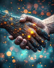 Poster - Hands Intertwined with Glowing Connections Representing Unity and Technology