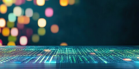 Poster - Digital Background with Colorful Bokeh and Abstract Data Patterns