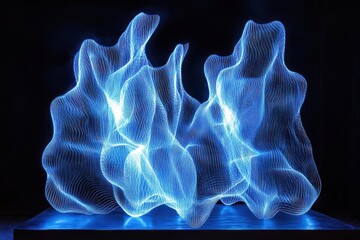Wall Mural - modern abstract composition with pulsing neon blue light trails, dynamic motion blur, sleek technolo