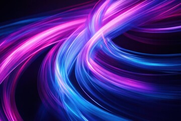Wall Mural - neon light trails weaving through darkness, creating dynamic ribbons of electric blue and purple, wi