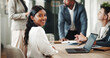© peopleimages.com - Portrait, intern and happy business woman in office with laptop at venture capital. Investment, professional worker and financial analyst in team meeting with data for private equity or profit growth