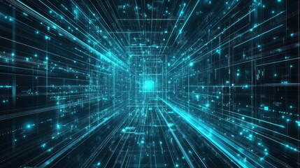 Abstract digital tunnel with glowing lines and data streams. (1)