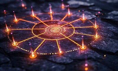 Wall Mural - glowing network nodes on dark surface, futuristic concept