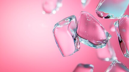 Wall Mural - Floating ice cubes against a soft pink background, creating a refreshing and vibrant atmosphere