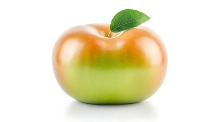 Fresh and vibrant apple with a green and red gradient, featuring a single leaf, isolated on white