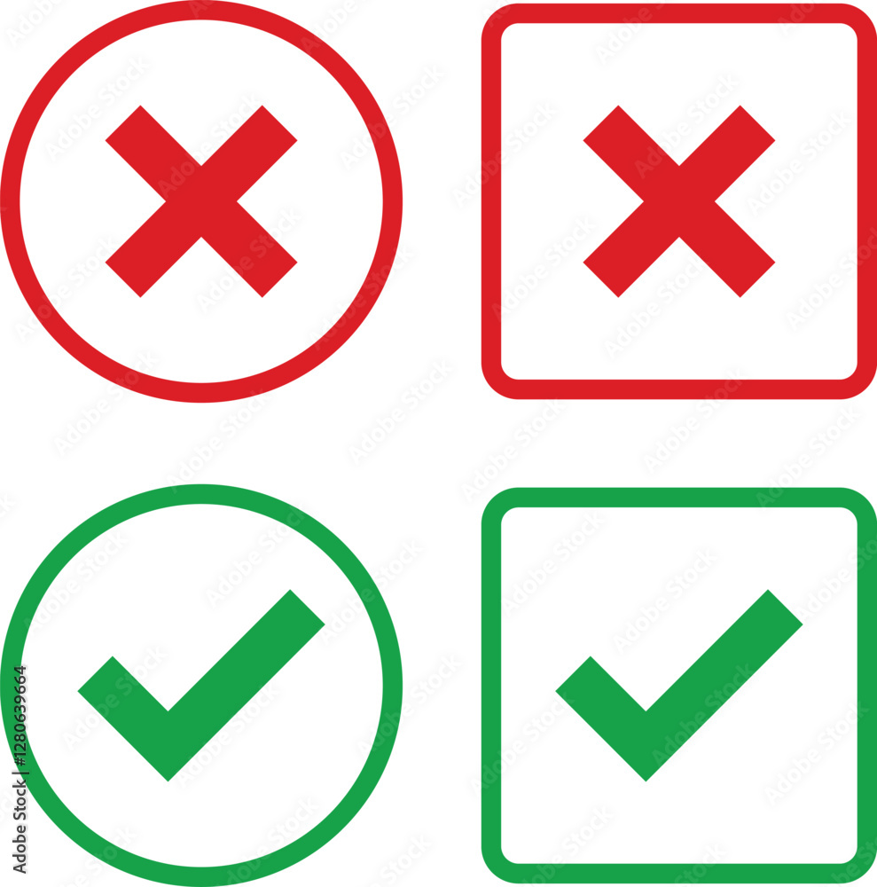 Check mark icon button set. Vector icon Check box icon with right and ...