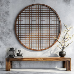 Canvas Print - vintage minimalistic wood chinese frame panel on clean background