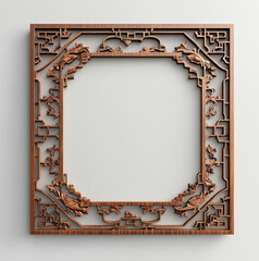 vintage minimalistic wood chinese frame panel on clean background