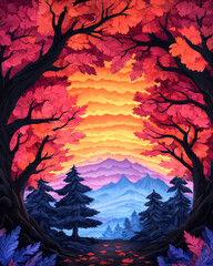Aufkleber - Double-layered scene where softly glowing leaves form a natural vignette around a distant