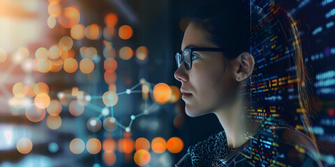 Woman in glasses analyzing data | Artificial intelligence and technology
