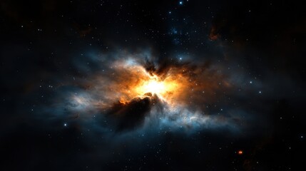 Wall Mural - vibrant bursts of orange and yellow illuminate the dark backdrop of space, showcasing a dynamic cosm