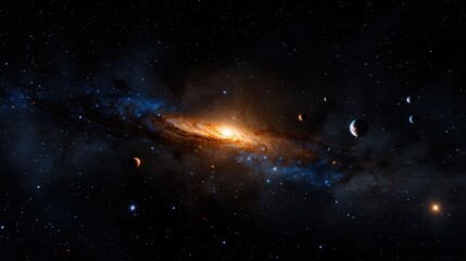 Wall Mural - a stunning swirl of colors fills the cosmos, featuring a luminous galaxy surrounded by several plane