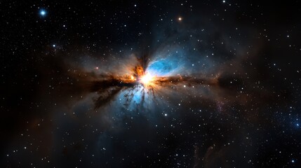 Wall Mural - a vibrant cosmic explosion occurs within a distant nebula, revealing brilliant colors of orange, blu