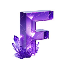 Wall Mural - A majestic 3D letter  f   sculpted from translucent amethyst crystal, reflecting light with