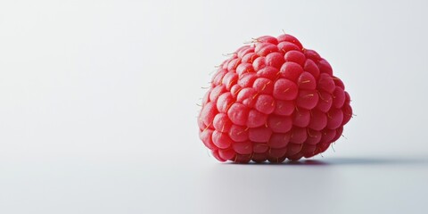 Poster - Vibrant red raspberry positioned to the right on a smooth white surface highlighting its rich texture and fresh appearance against a clean background