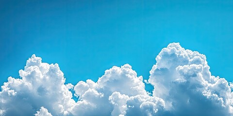 Poster - Fluffy white cumulus clouds in the upper portion against a vibrant blue sky creating a serene natural backdrop indicative of pleasant weather