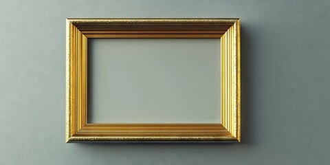 Fototapete - Elegant golden picture frame against a textured gray wall, positioned centrally with a blank space for artwork or photos, ideal for showcasing creativity.