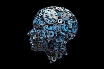 Aufkleber - Human head filled with gears and cogs, illustrating the concept of artificial intelligence and technology integration. Generative AI