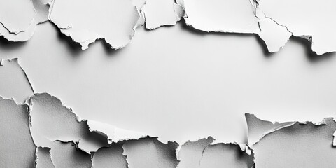 Poster - Textured backdrop of torn white paper pieces with soft shadows creating ample copy space for text insertion centered in the image