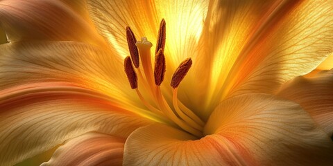Aufkleber - Close-up of a vibrant orange lily flower with delicate petals and yellow highlights, showcasing its intricate stamen and natural beauty.