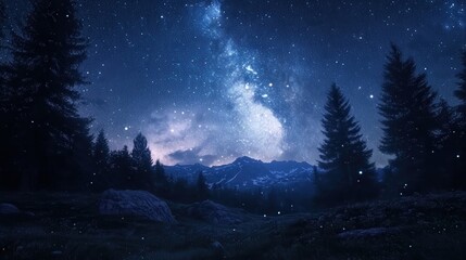 Wall Mural - wide-angle astrophotography image of a dark sky reserve, free from light pollution and glowing with 