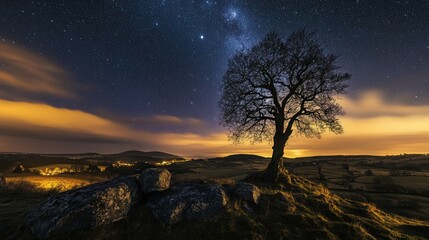 Wall Mural - wide-angle astrophotography image of a dark sky reserve, free from light pollution and glowing with 