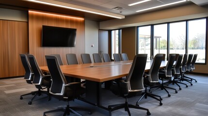 Wall Mural - conference room with discreet air purifiers that maintain a fresh environment without distracting from the meeting.