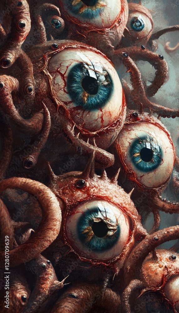 Horrific eyes, grotesque creatures, creepy background, fantasy art ...