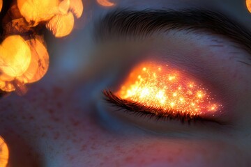 Wall Mural - a close-up shot of an eye with bright lights in the background, useful for representing focus or att