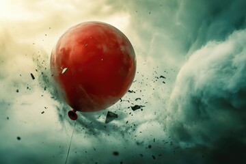 Wall Mural - a lone red balloon drifting through a cloudy sky, possibly abandoned or lost